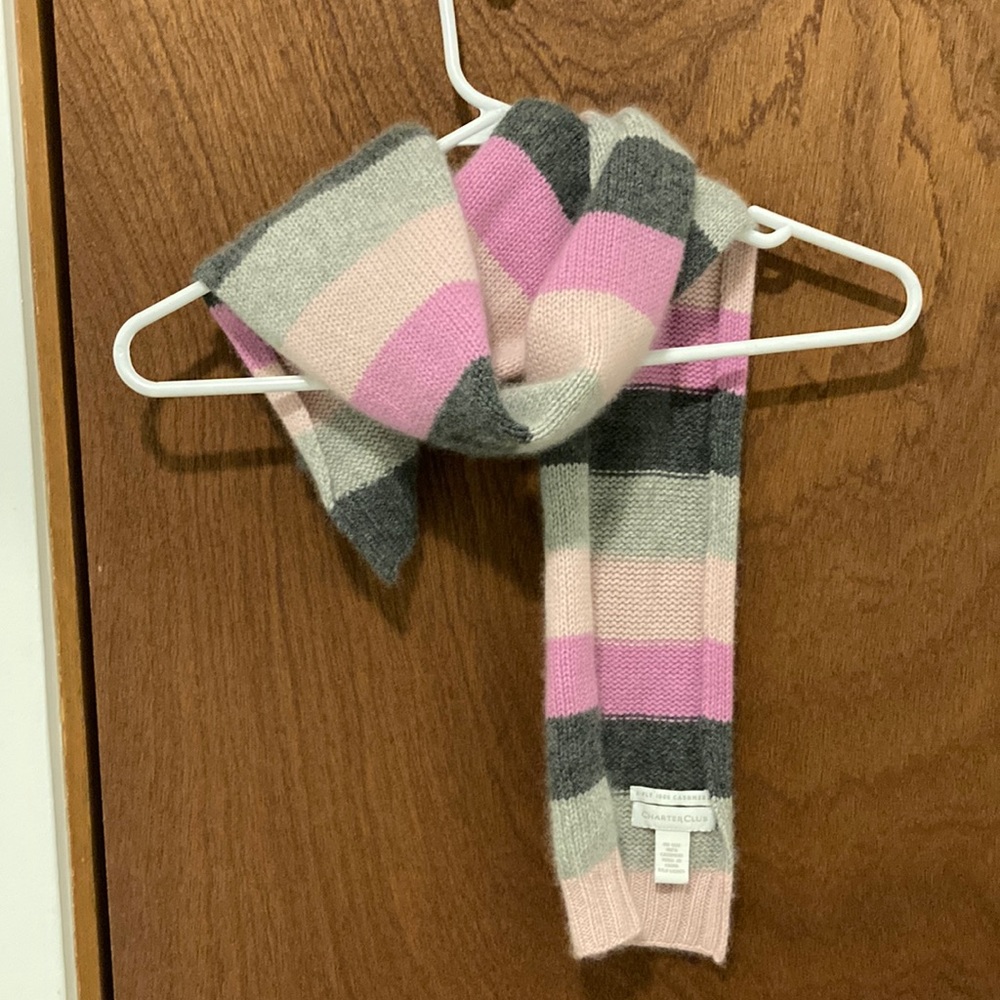 Charter Club 100% Cashmere Scarf  Pink and Grey Stripes